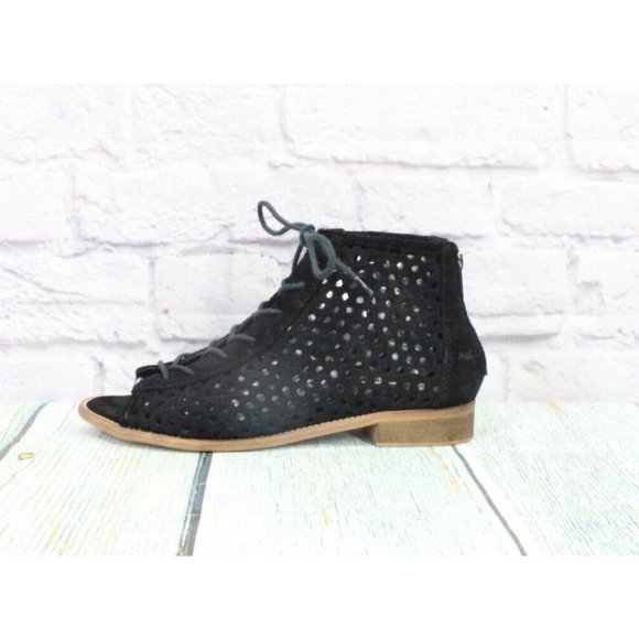 Musse & Cloud Shoes - Musse & Cloud Black Suede Aiden Perforated Peep Toe Lace Up Boots Size 8